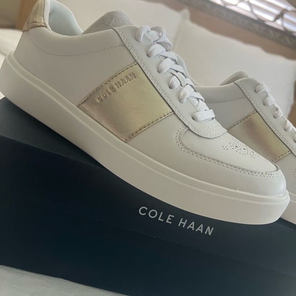 Cole Haan Gold-Trimmed White Sneakers - Picture 3 of 3